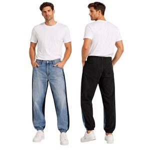 PacSun Denim Jogger‎ Pants Mens Sz. 22 Blue Black Two Tone Colorblock Jeans